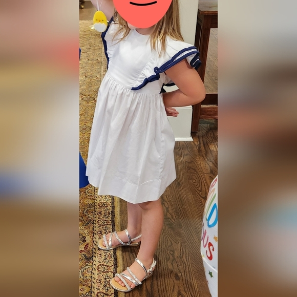 Delaney | 6 | Girls Flutter Sleeve white and navy dress - Picture 7 of 7